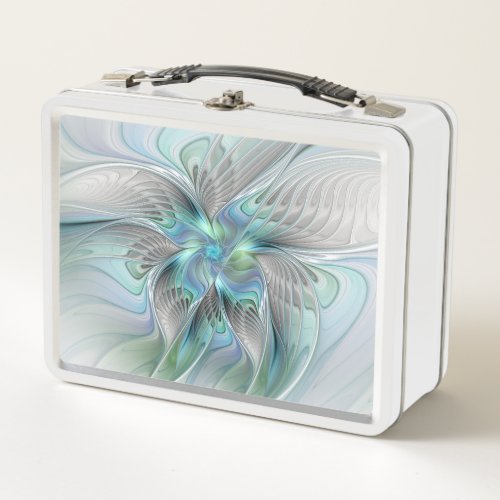 Abstract Blue Green Butterfly Fantasy Fractal Art Metal Lunch Box