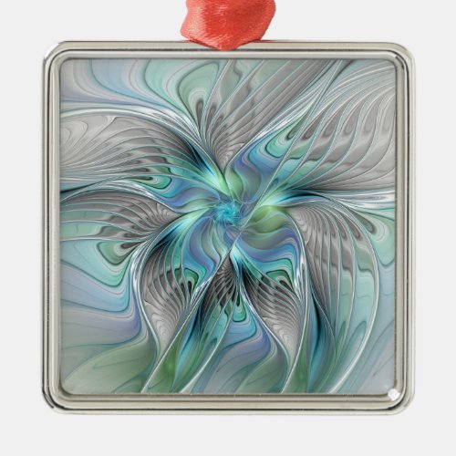 Abstract Blue Green Butterfly Fantasy Fractal Art Metal Ornament