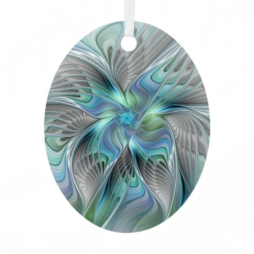 Abstract Blue Green Butterfly Fantasy Fractal Art Metal Ornament