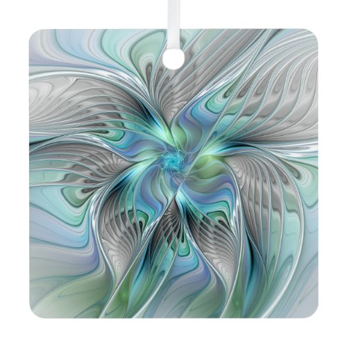 Abstract Blue Green Butterfly Fantasy Fractal Art Metal Ornament
