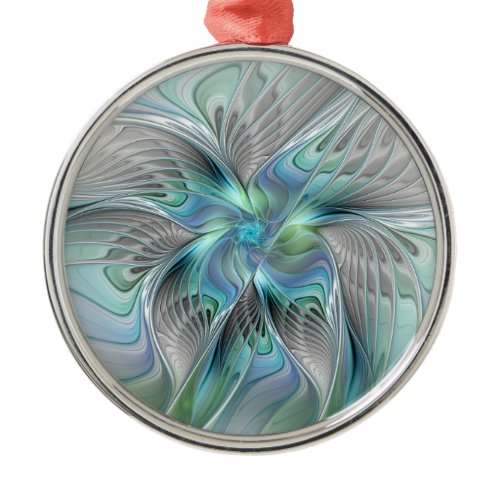Abstract Blue Green Butterfly Fantasy Fractal Art Metal Ornament