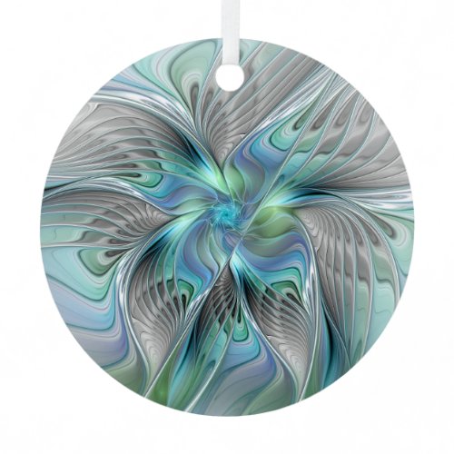 Abstract Blue Green Butterfly Fantasy Fractal Art Metal Ornament