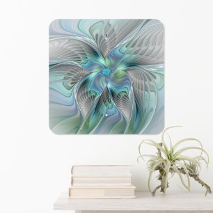 Abstract Blue Green Butterfly Fantasy Fractal Art Metal Sign