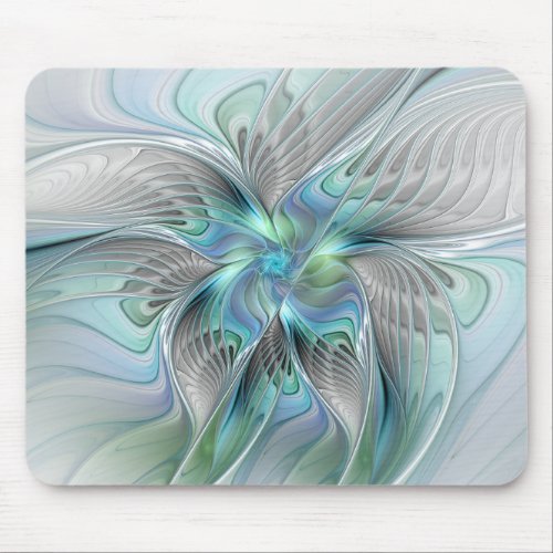 Abstract Blue Green Butterfly Fantasy Fractal Art Mouse Pad