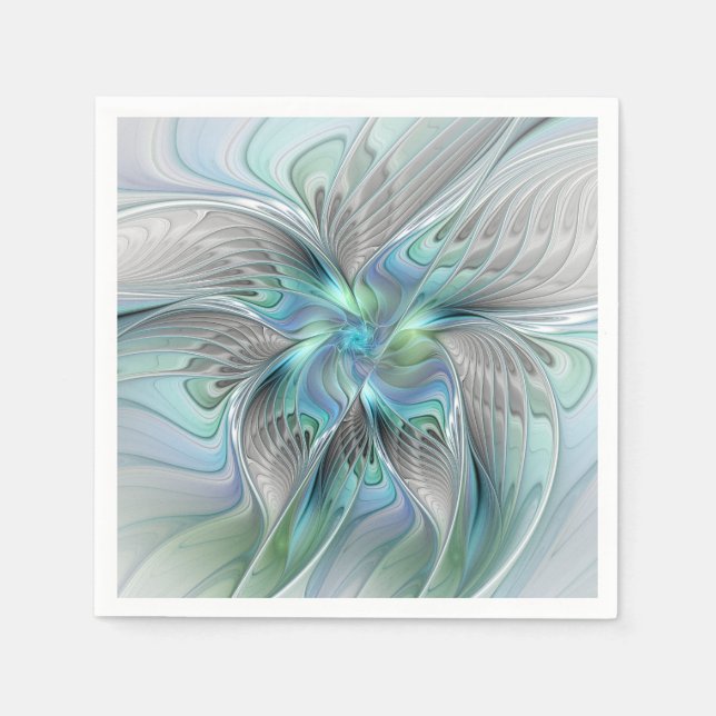 Abstract Blue Green Butterfly Fantasy Fractal Art Napkins (Front)