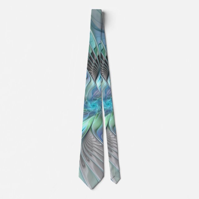 Abstract Blue Green Butterfly Fantasy Fractal Art Neck Tie (Front)