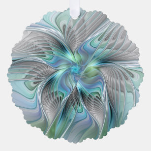 Abstract Blue Green Butterfly Fantasy Fractal Art Ornament Card