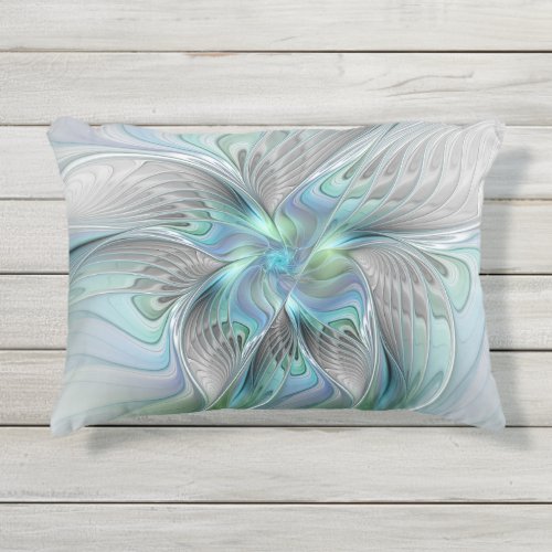 Abstract Blue Green Butterfly Fantasy Fractal Art Outdoor Pillow