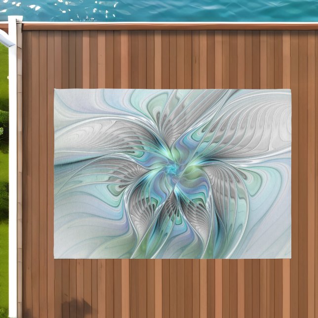 Abstract Blue Green Butterfly Fantasy Fractal Art Outdoor Rug (Insitu (Outdoor 1))