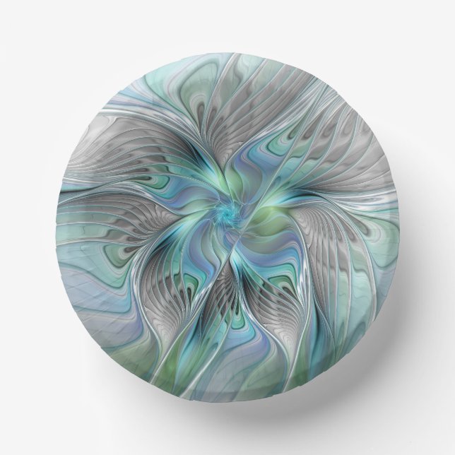 Abstract Blue Green Butterfly Fantasy Fractal Art Paper Bowls (Front)