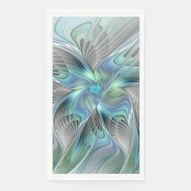 Abstract Blue Green Butterfly Fantasy Fractal Art Paper Guest Towels (Front)