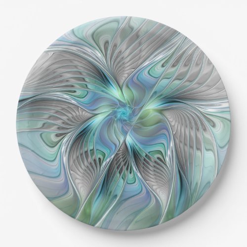 Abstract Blue Green Butterfly Fantasy Fractal Art Paper Plates