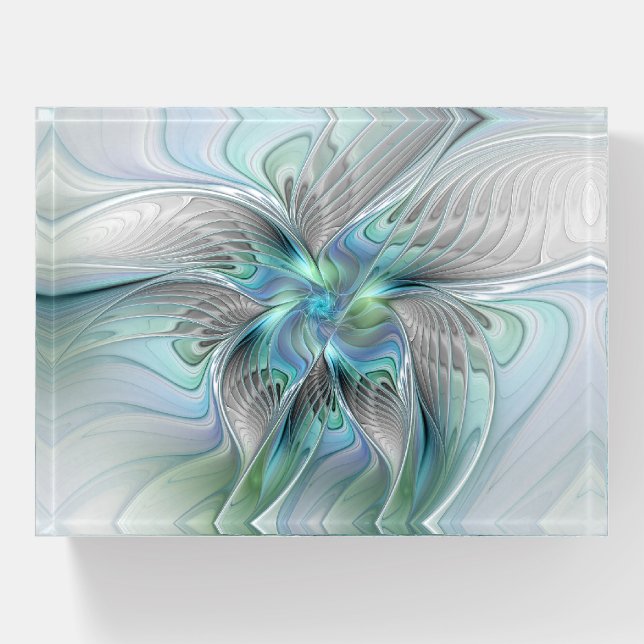 Abstract Blue Green Butterfly Fantasy Fractal Art Paperweight (Front)
