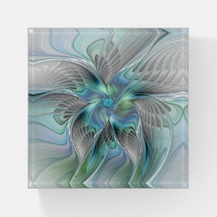Abstract Blue Green Butterfly Fantasy Fractal Art Paperweight