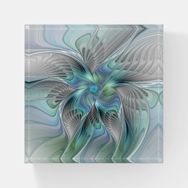 Abstract Blue Green Butterfly Fantasy Fractal Art Paperweight (Front)