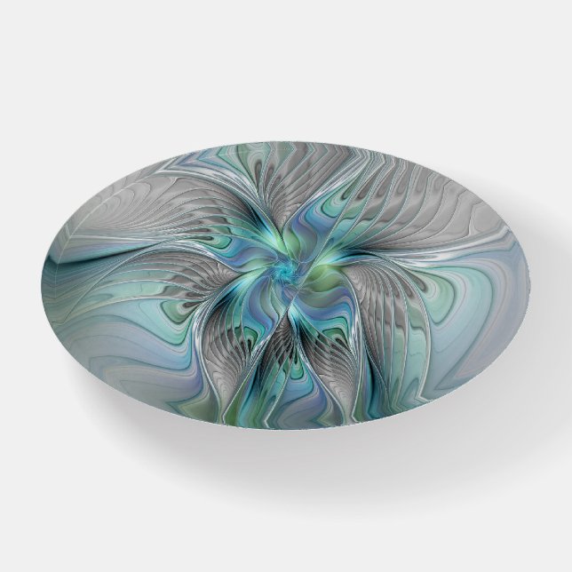 Abstract Blue Green Butterfly Fantasy Fractal Art Paperweight (Front)