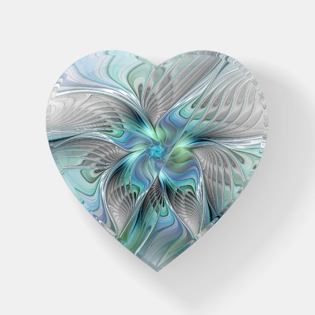 Abstract Blue Green Butterfly Fantasy Fractal Art Paperweight (Front)