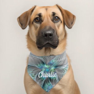 Abstract Blue Green Butterfly Fantasy Fractal Art Pet Bandana Collar