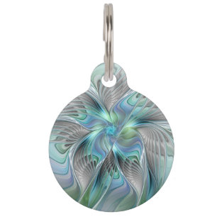 Abstract Blue Green Butterfly Fantasy Fractal Art Pet ID Tag