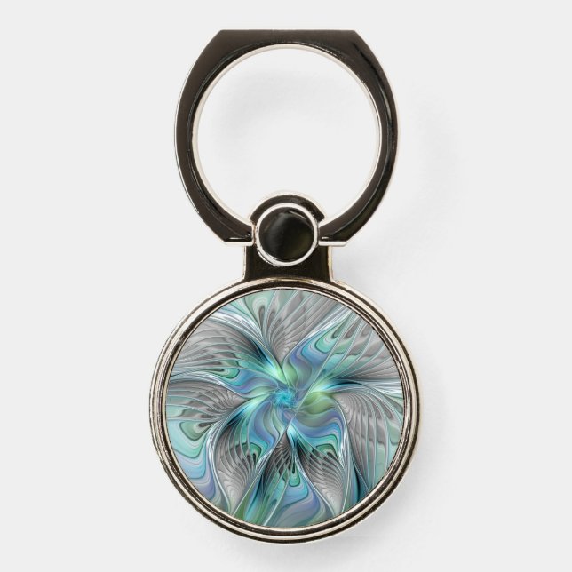 Abstract Blue Green Butterfly Fantasy Fractal Art Phone Ring Stand (Front)