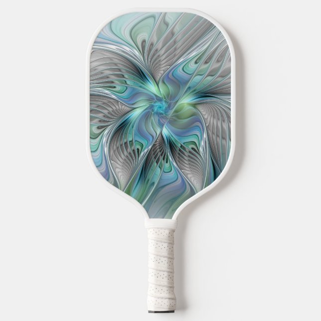 Abstract Blue Green Butterfly Fantasy Fractal Art Pickleball Paddle (Front)
