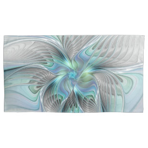 Abstract Blue Green Butterfly Fantasy Fractal Art Pillow Case