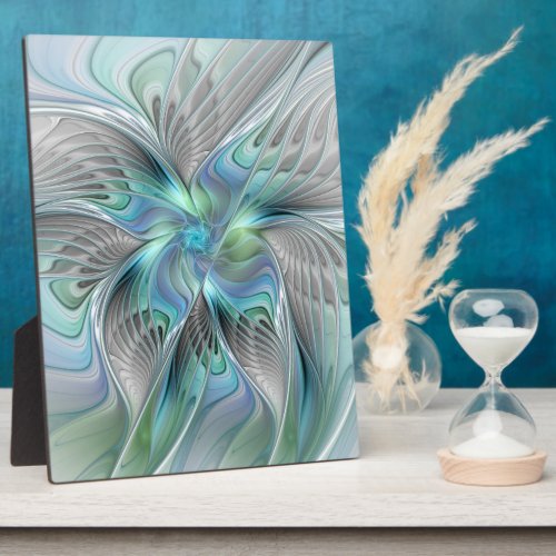 Abstract Blue Green Butterfly Fantasy Fractal Art Plaque