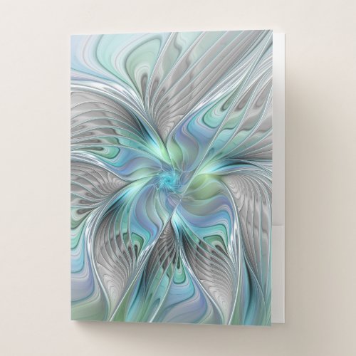Abstract Blue Green Butterfly Fantasy Fractal Art Pocket Folder