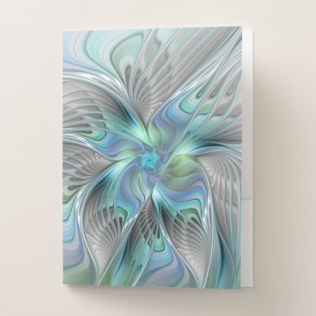 Abstract Blue Green Butterfly Fantasy Fractal Art Pocket Folder (Front)