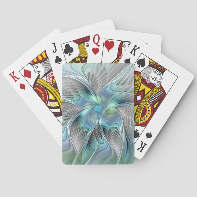 Abstract Blue Green Butterfly Fantasy Fractal Art Poker Cards (Back)