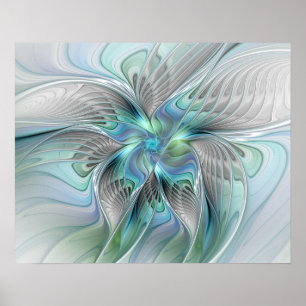 Abstract Blue Green Butterfly Fantasy Fractal Art Poster