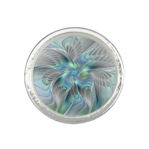 Abstract Blue Green Butterfly Fantasy Fractal Art Ring