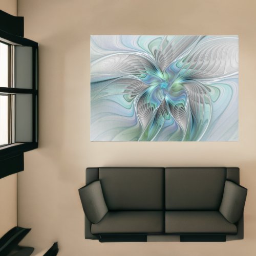 Abstract Blue Green Butterfly Fantasy Fractal Art Rug
