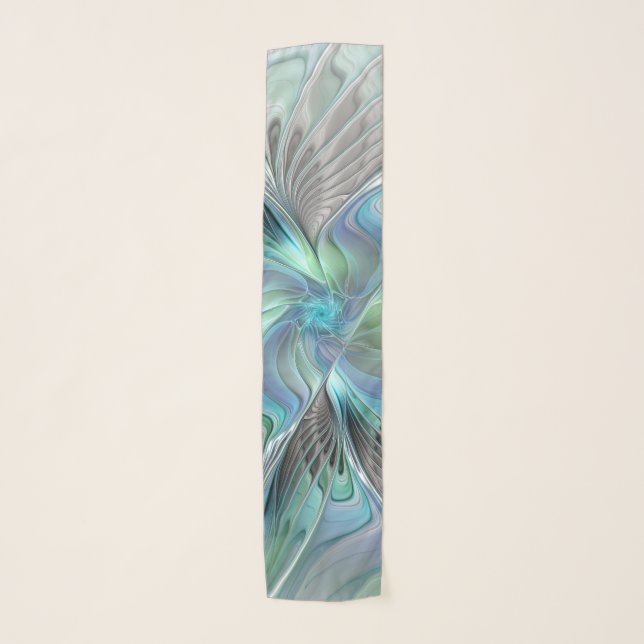 Abstract Blue Green Butterfly Fantasy Fractal Art Scarf (Front)