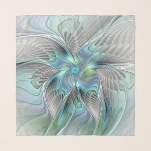 Abstract Blue Green Butterfly Fantasy Fractal Art Scarf