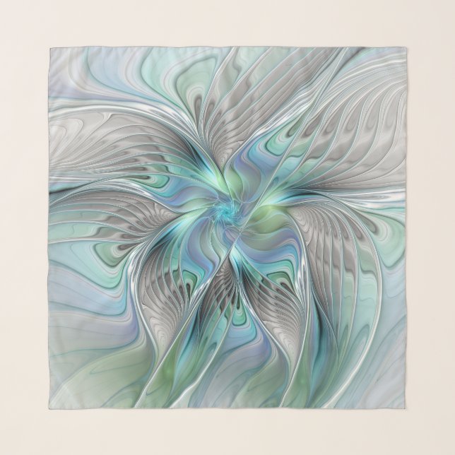 Abstract Blue Green Butterfly Fantasy Fractal Art Scarf (Front)