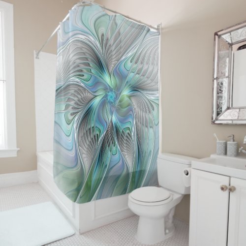 Abstract Blue Green Butterfly Fantasy Fractal Art Shower Curtain