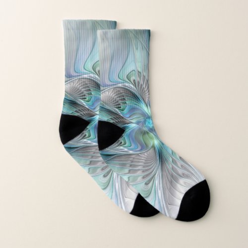 Abstract Blue Green Butterfly Fantasy Fractal Art Socks