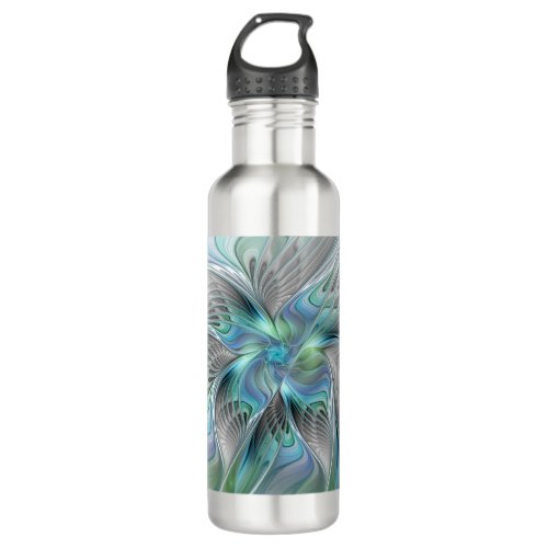 Abstract Blue Green Butterfly Fantasy Fractal Art Stainless Steel Water Bottle