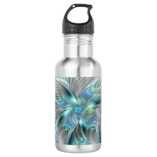 Abstract Blue Green Butterfly Fantasy Fractal Art Stainless Steel Water Bottle