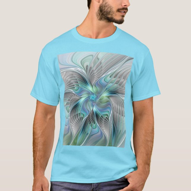 Abstract Blue Green Butterfly Fantasy Fractal Art T-Shirt (Front)