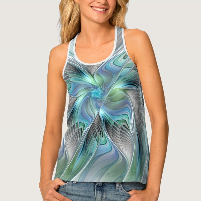 Abstract Blue Green Butterfly Fantasy Fractal Art Tank Top (Front)