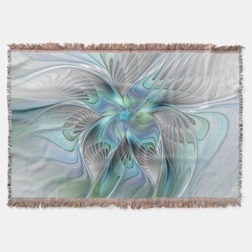 Abstract Blue Green Butterfly Fantasy Fractal Art Throw Blanket
