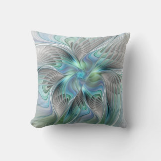Abstract Blue Green Butterfly Fantasy Fractal Art Throw Pillow