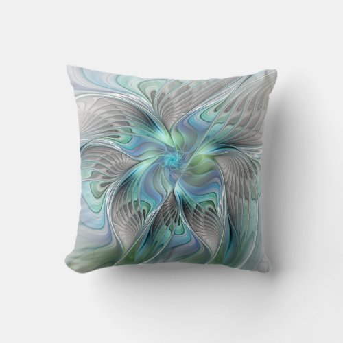Abstract Blue Green Butterfly Fantasy Fractal Art Throw Pillow