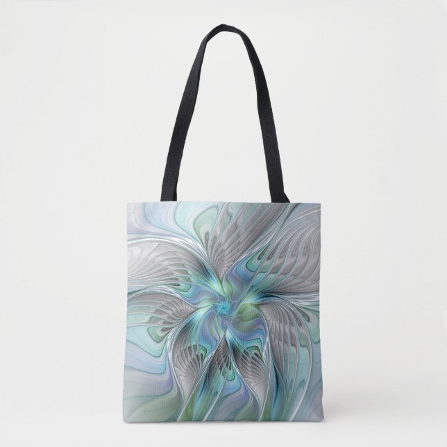 Abstract Blue Green Butterfly Fantasy Fractal Art Tote Bag (Front)