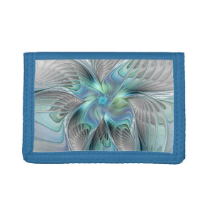 Abstract Blue Green Butterfly Fantasy Fractal Art Tri-fold Wallet