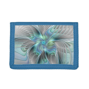 Abstract Blue Green Butterfly Fantasy Fractal Art Tri-fold Wallet