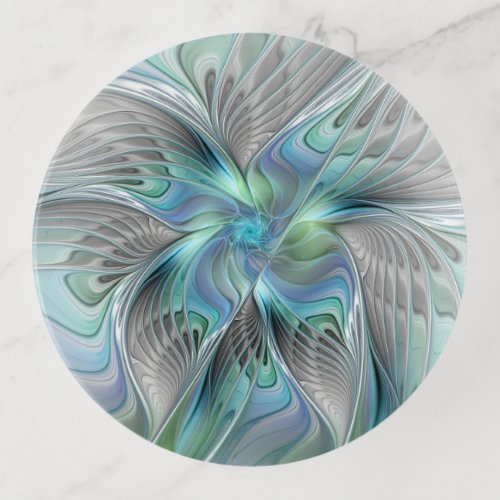 Abstract Blue Green Butterfly Fantasy Fractal Art Trinket Tray