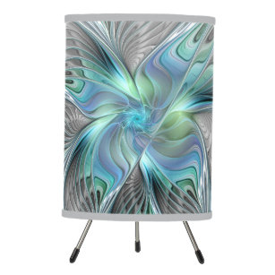 Abstract Blue Green Butterfly Fantasy Fractal Art Tripod Lamp